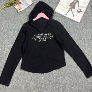 Spanish Quote Black Graphic Hoodie Top